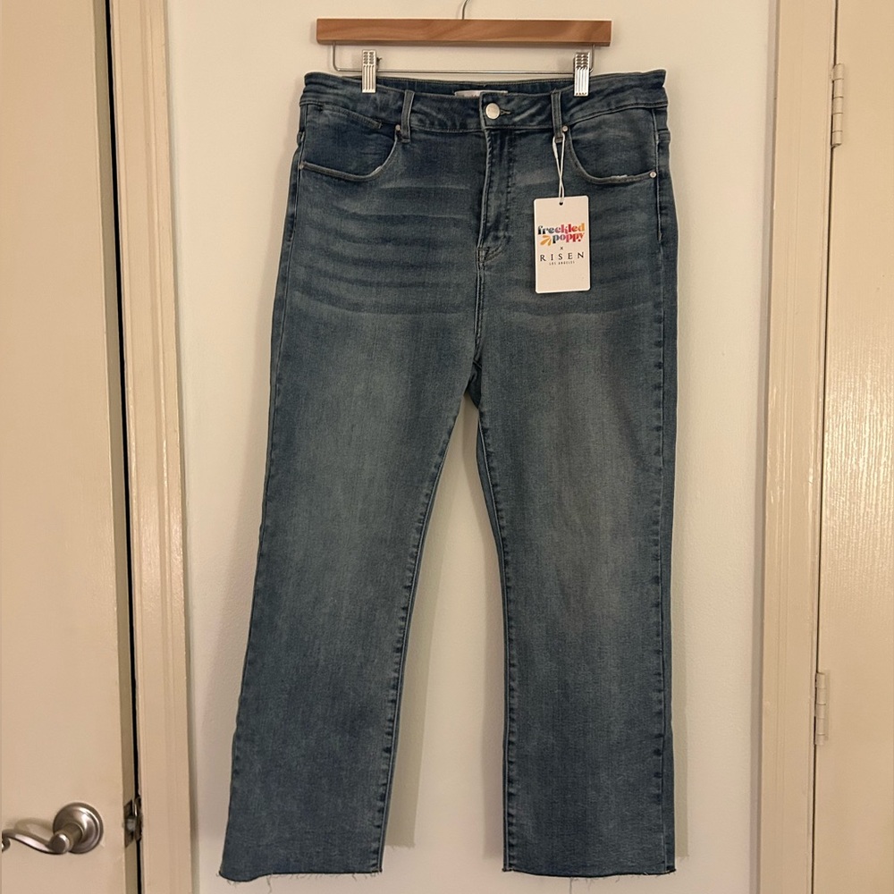 NWT Freckled Poppy x Risen Jeans High Rise Medium Wash Raw Hem Jeans Size 2XL